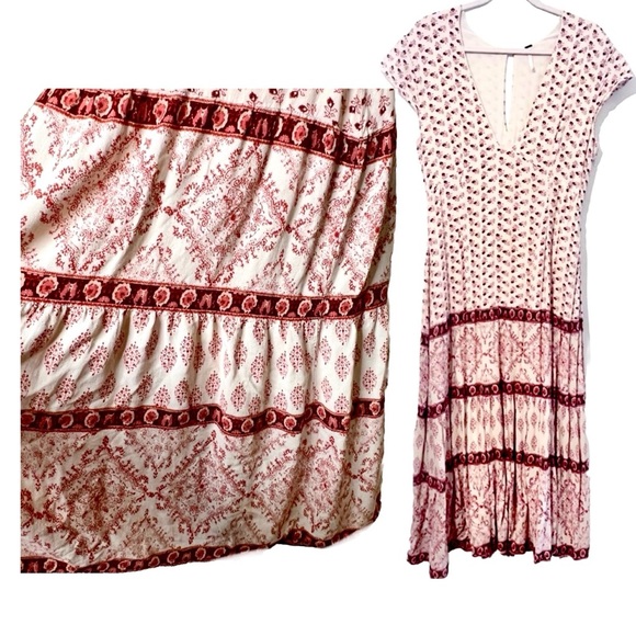 Free People Bella Notte Midi Dress Pink Combo Size 2 - Picture 5 of 9